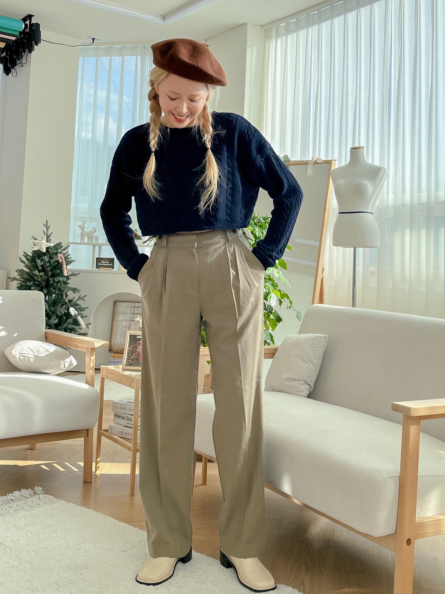 自調腰圍!! 小腹失蹤垂感雙釦落地寬西褲