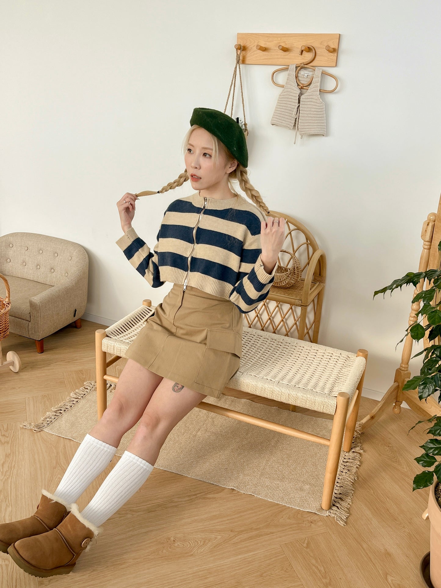 巨顯瘦!! 麻質高腰側袋A-line半截裙