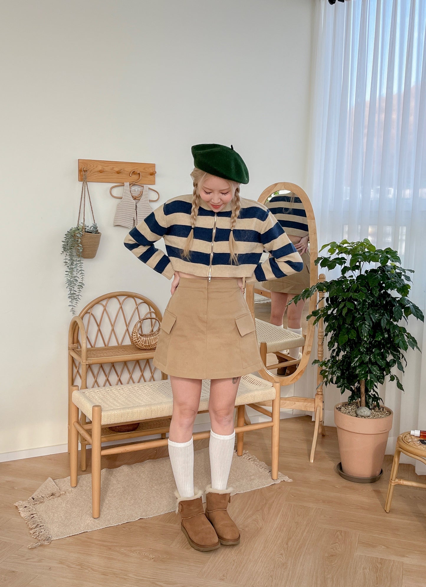 學院風百搭三色直紋7分厚身長襪