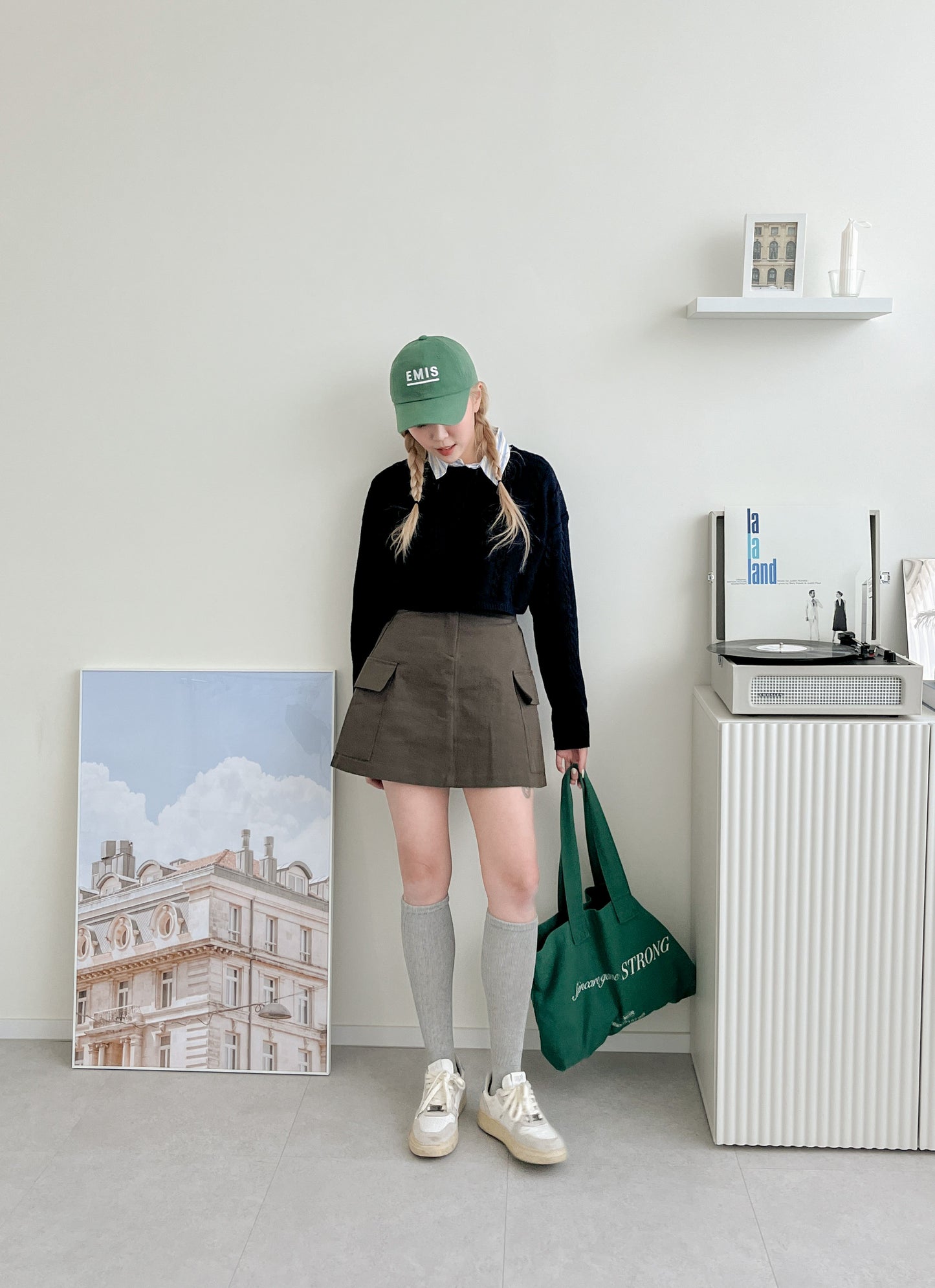 巨顯瘦!! 麻質高腰側袋A-line半截裙