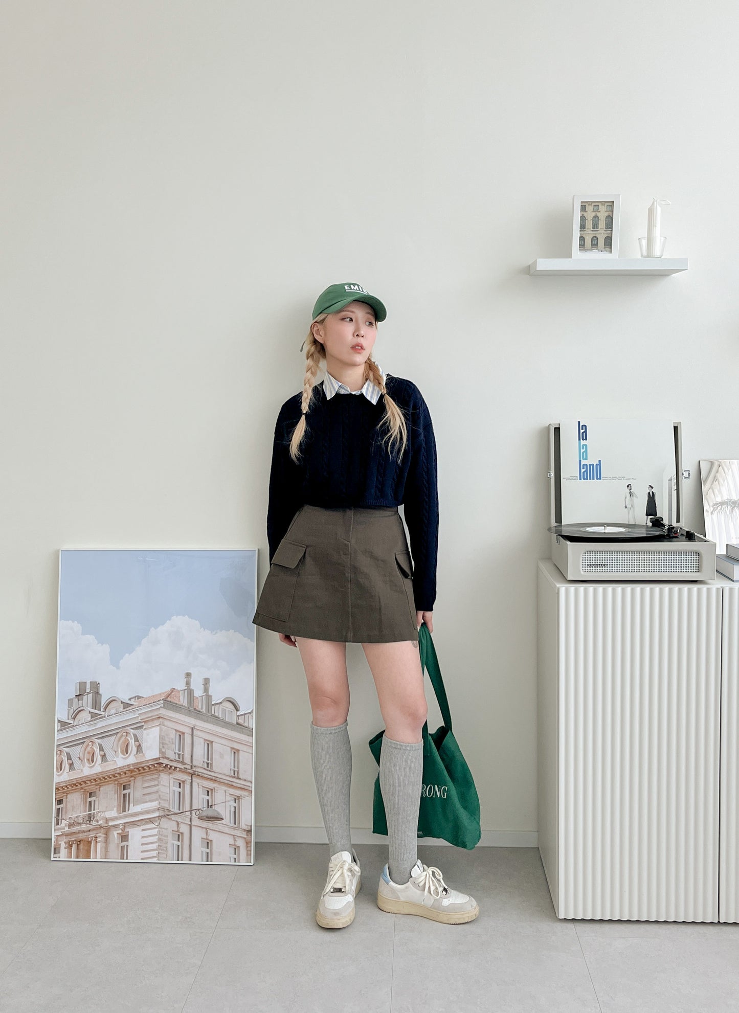 正反兩穿!! 短版Split海軍藍針織上衣