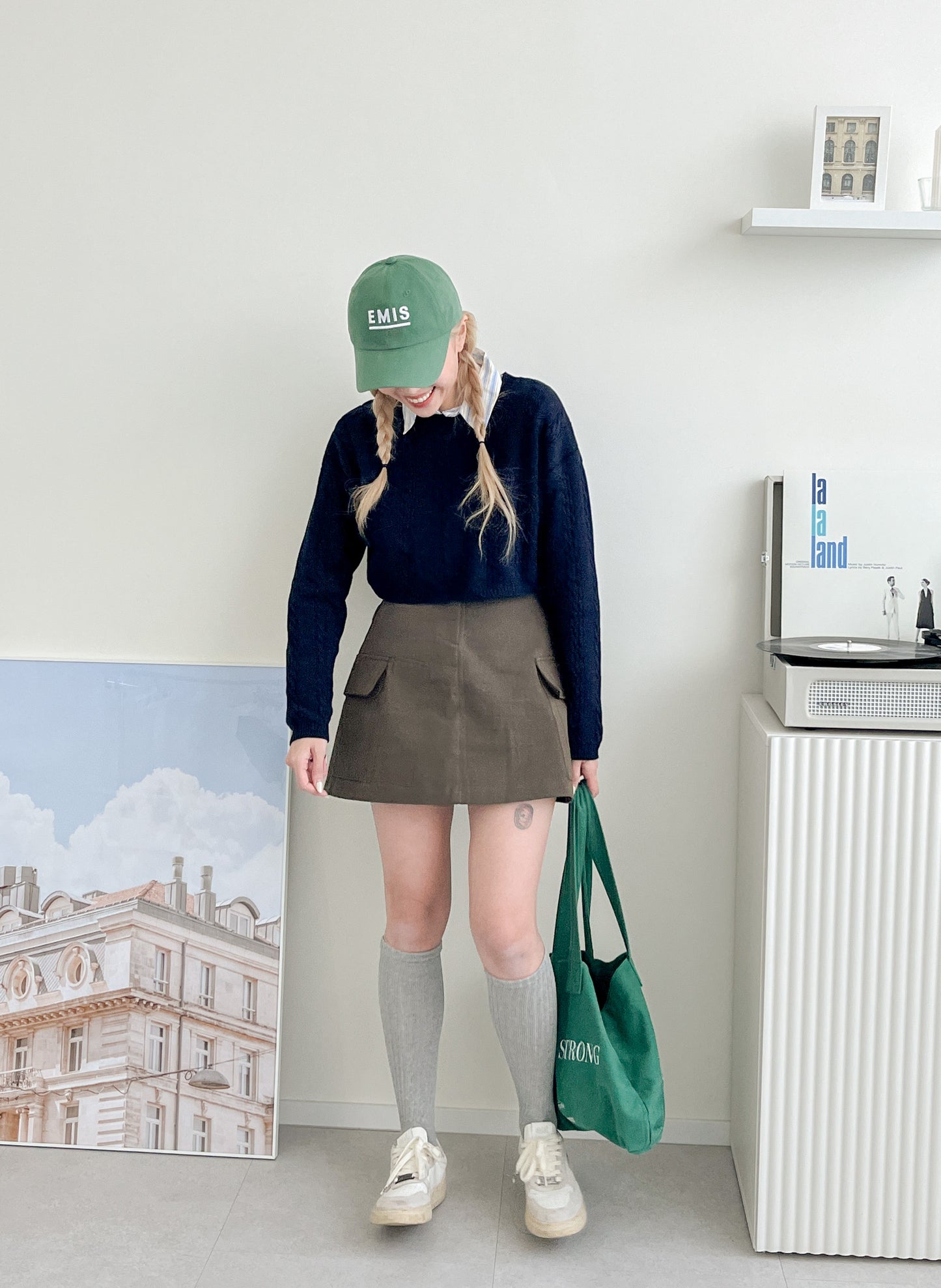 巨顯瘦!! 麻質高腰側袋A-line半截裙