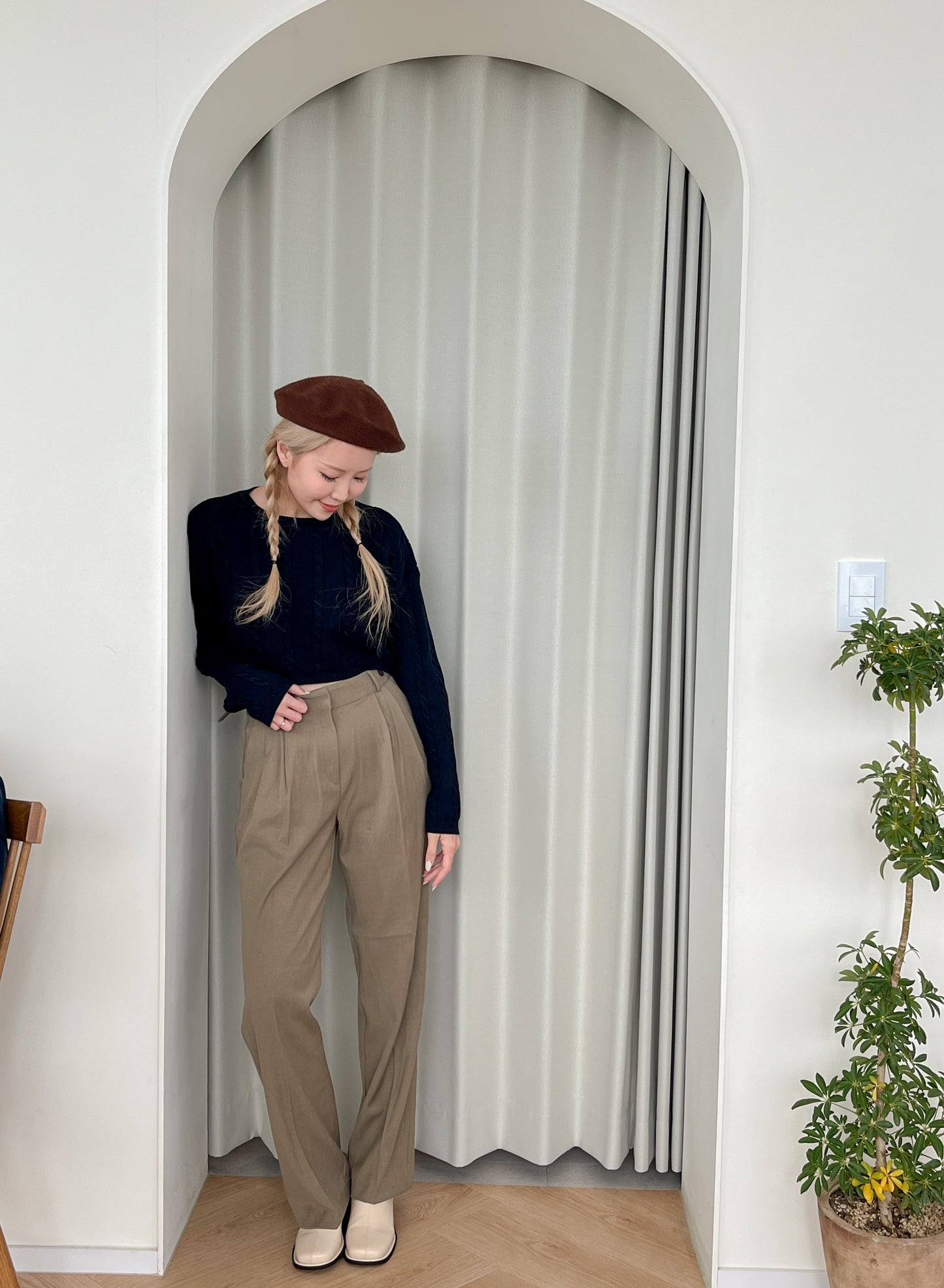 自調腰圍!! 小腹失蹤垂感雙釦落地寬西褲