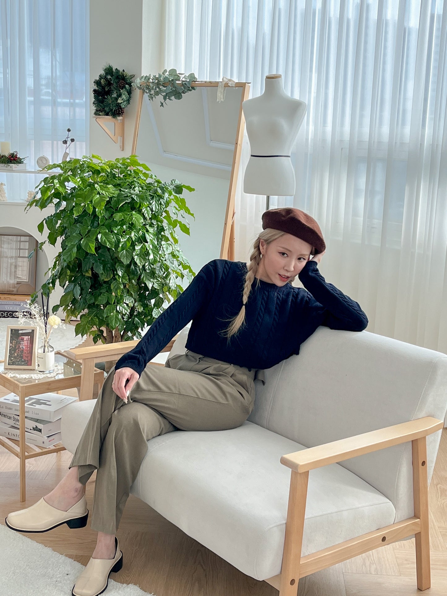 正反兩穿!! 短版Split海軍藍針織上衣