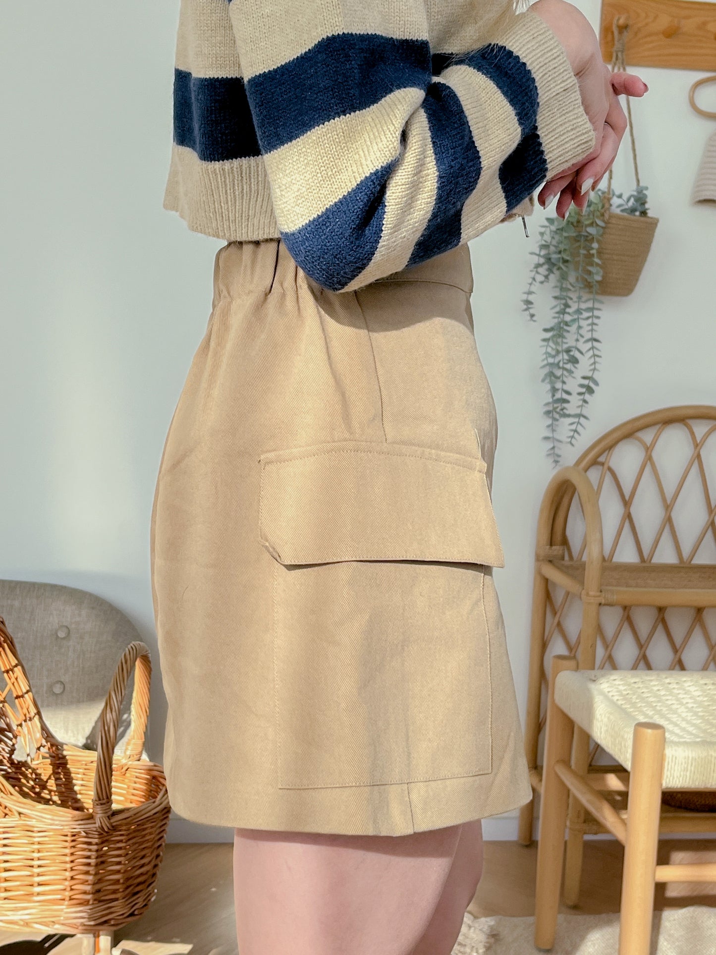 巨顯瘦!! 麻質高腰側袋A-line半截裙