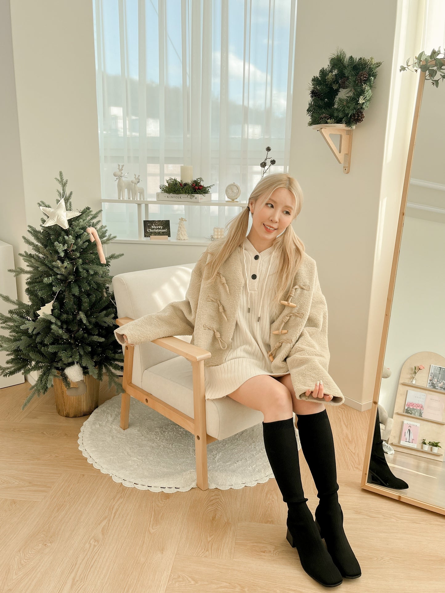 所有腿圍OK!! 彈力方頭顯瘦長筒粗跟襪靴