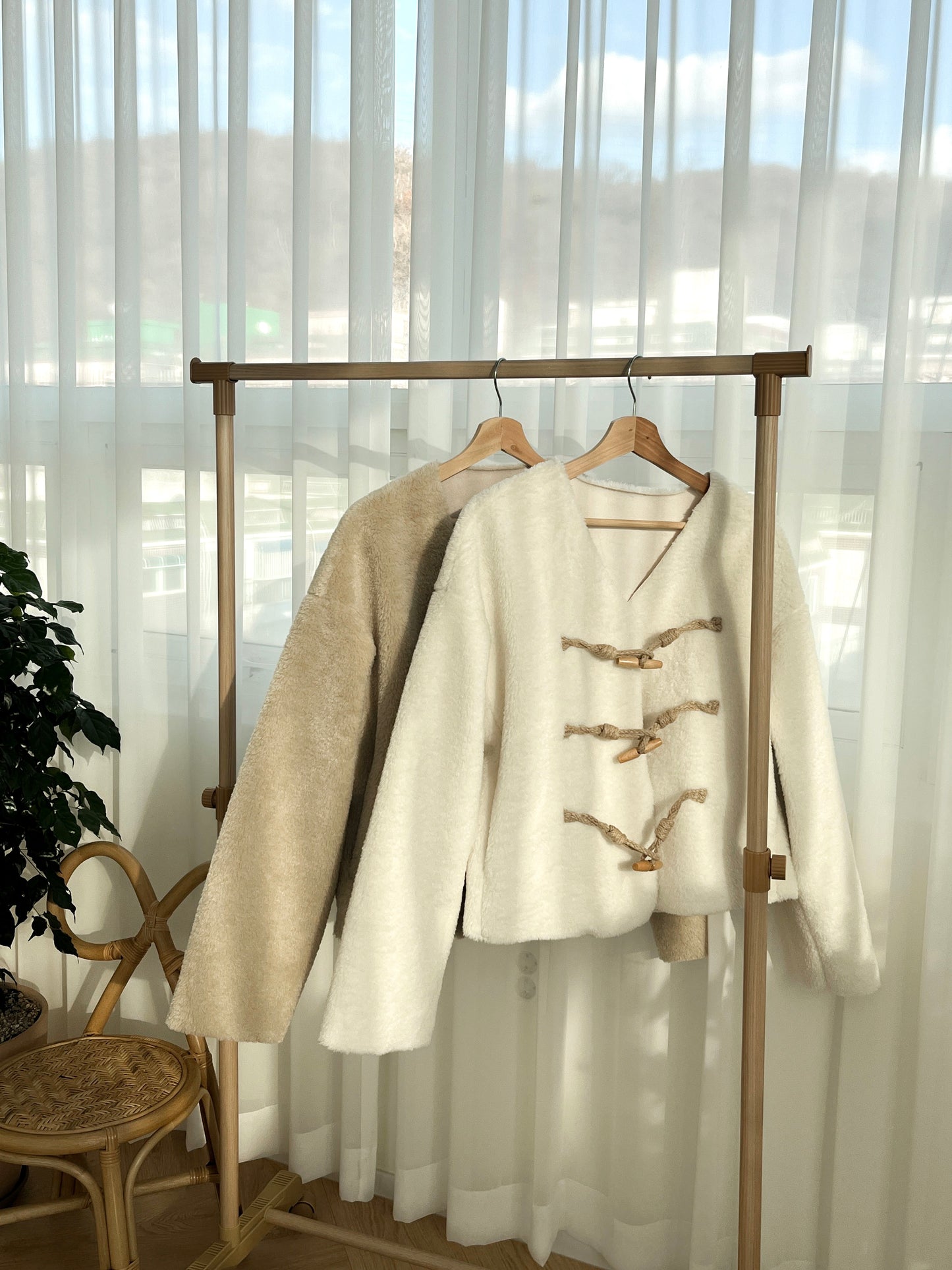 超高質!!Handmade落肩麂皮內裡短絨毛牛角外套