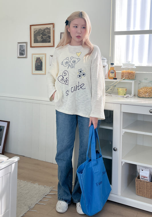 矇是你嗎?!小孩手繪塗鴉風寬鬆薄針織上衣