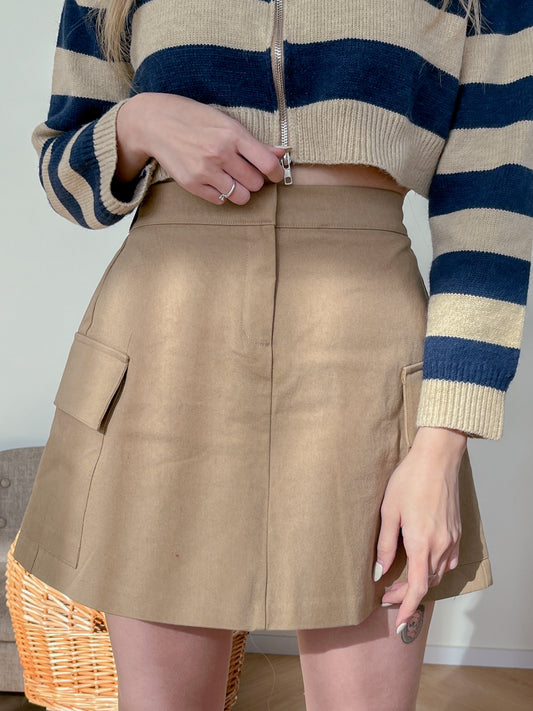 巨顯瘦!! 麻質高腰側袋A-line半截裙