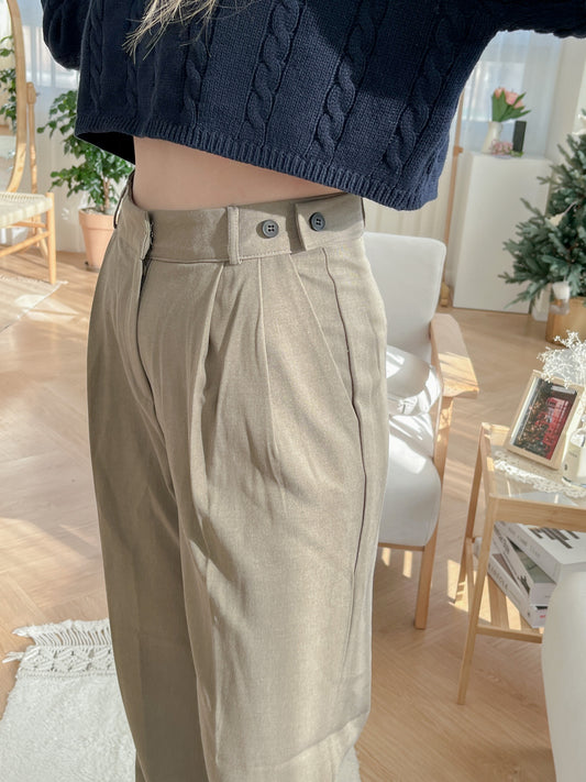 自調腰圍!! 小腹失蹤垂感雙釦落地寬西褲